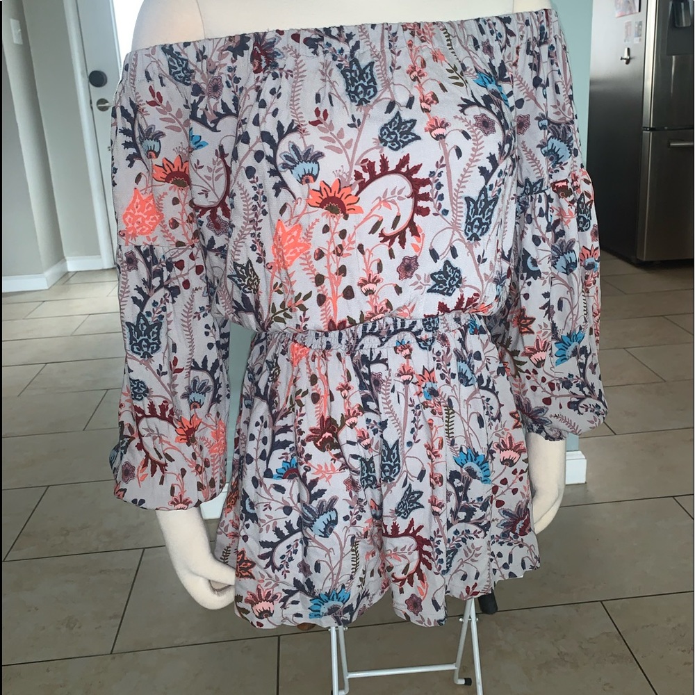 Free People Blue Paisley Off the Shoulder Romper